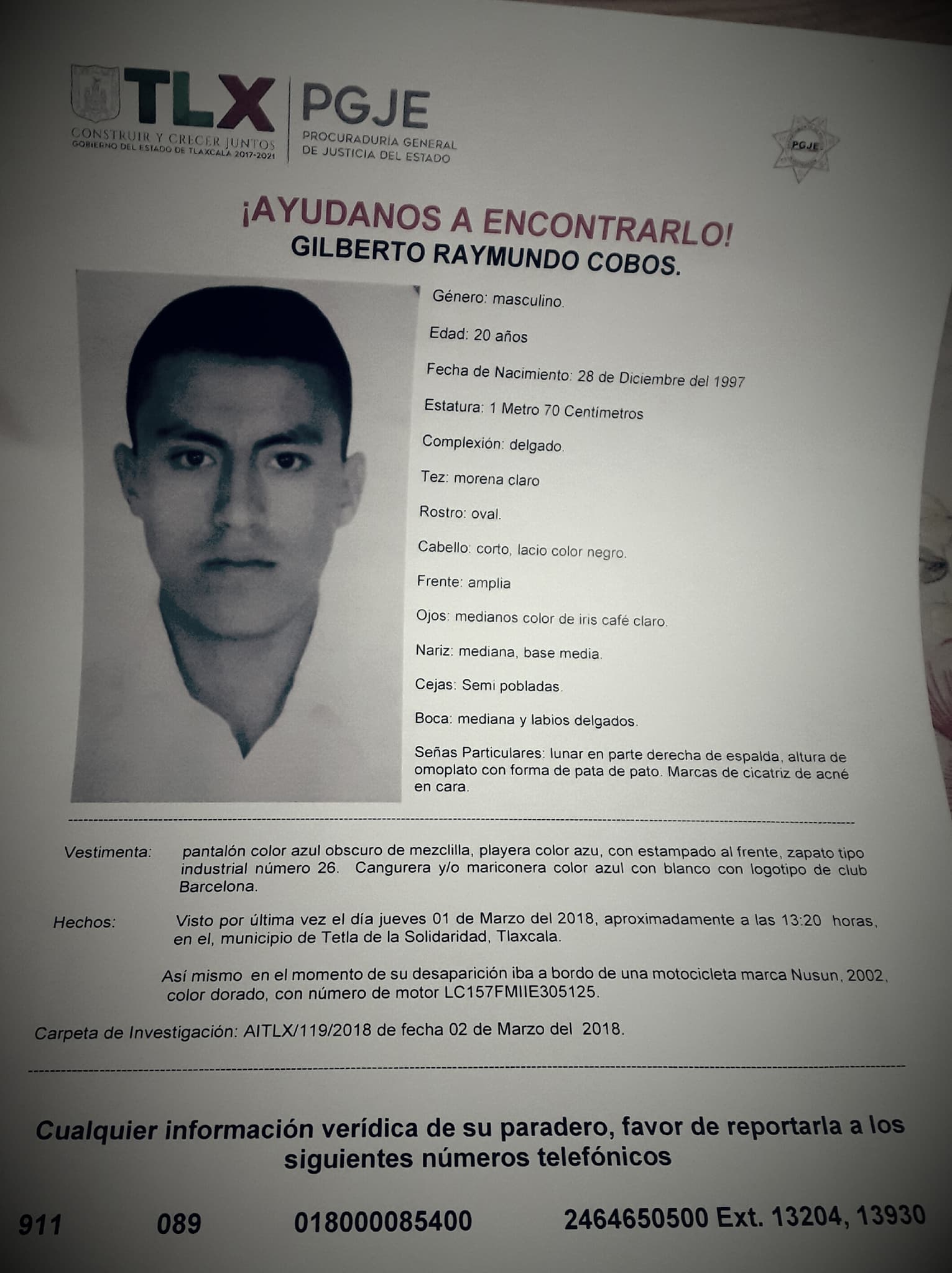 Buscan a joven desaparecido en Tetla de la Solidaridad