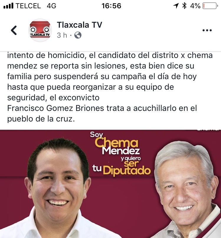 Candidato de Morena en Tlaxcala, se dice ‘amenazado’