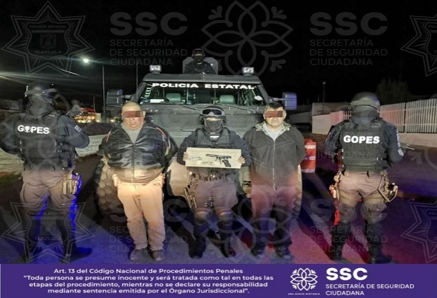 Asegura SSC a sujetos por portación ilegal de arma en Huamantla