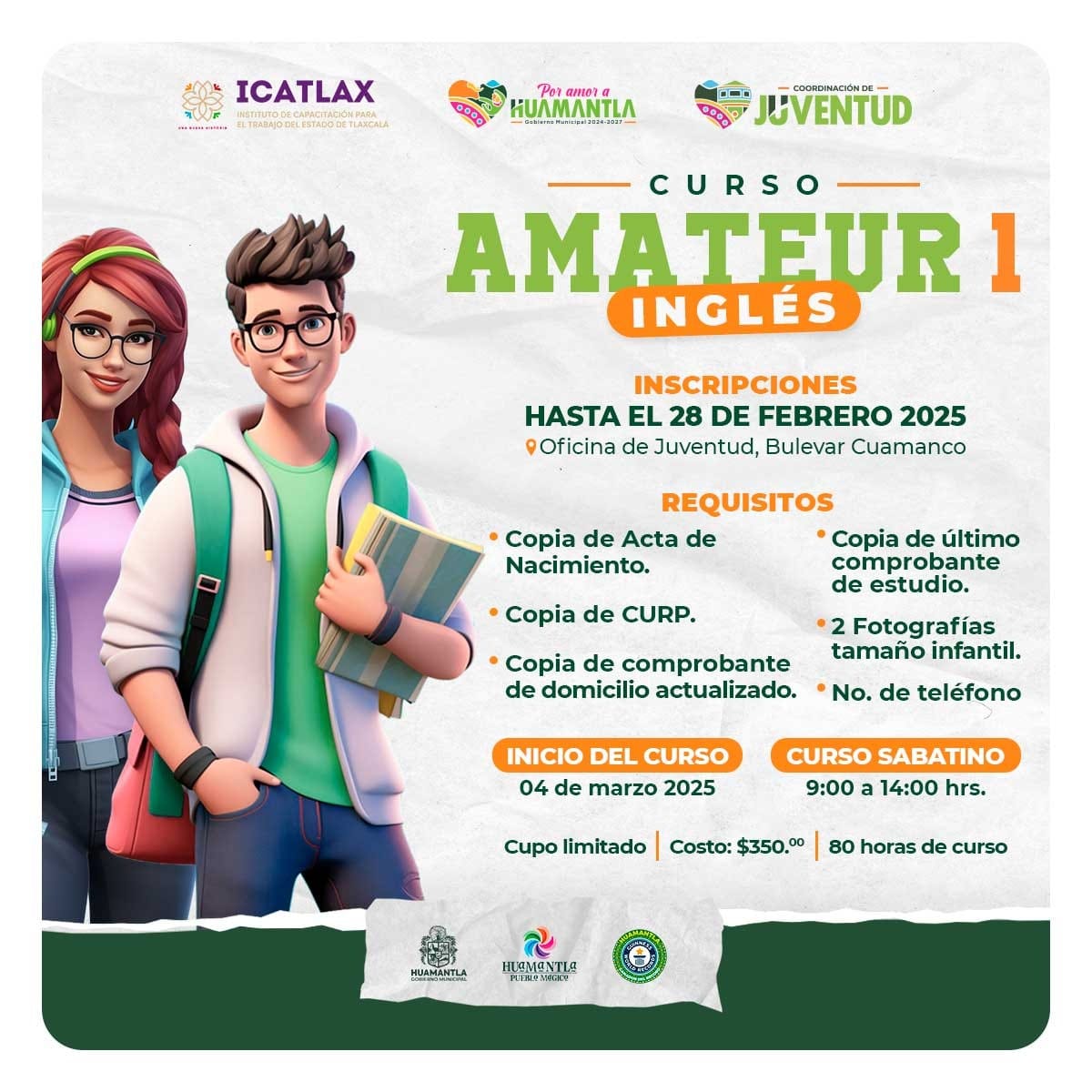 Invita gobierno de Huamantla al curso amateur de inglés que imparte Icatlax