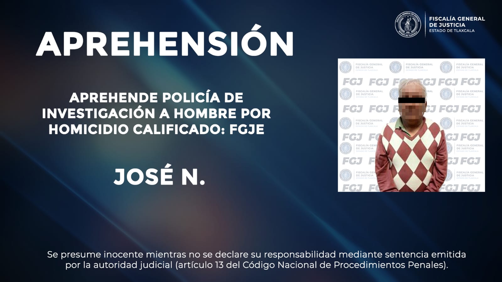 Aprehende Policía de Investigación a hombre por homicidio calificado: FGJE