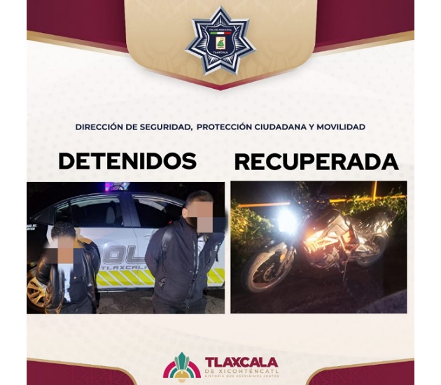Recupera Policía Municipal motocicleta robada en El Sabinal y detiene a dos presuntos responsables