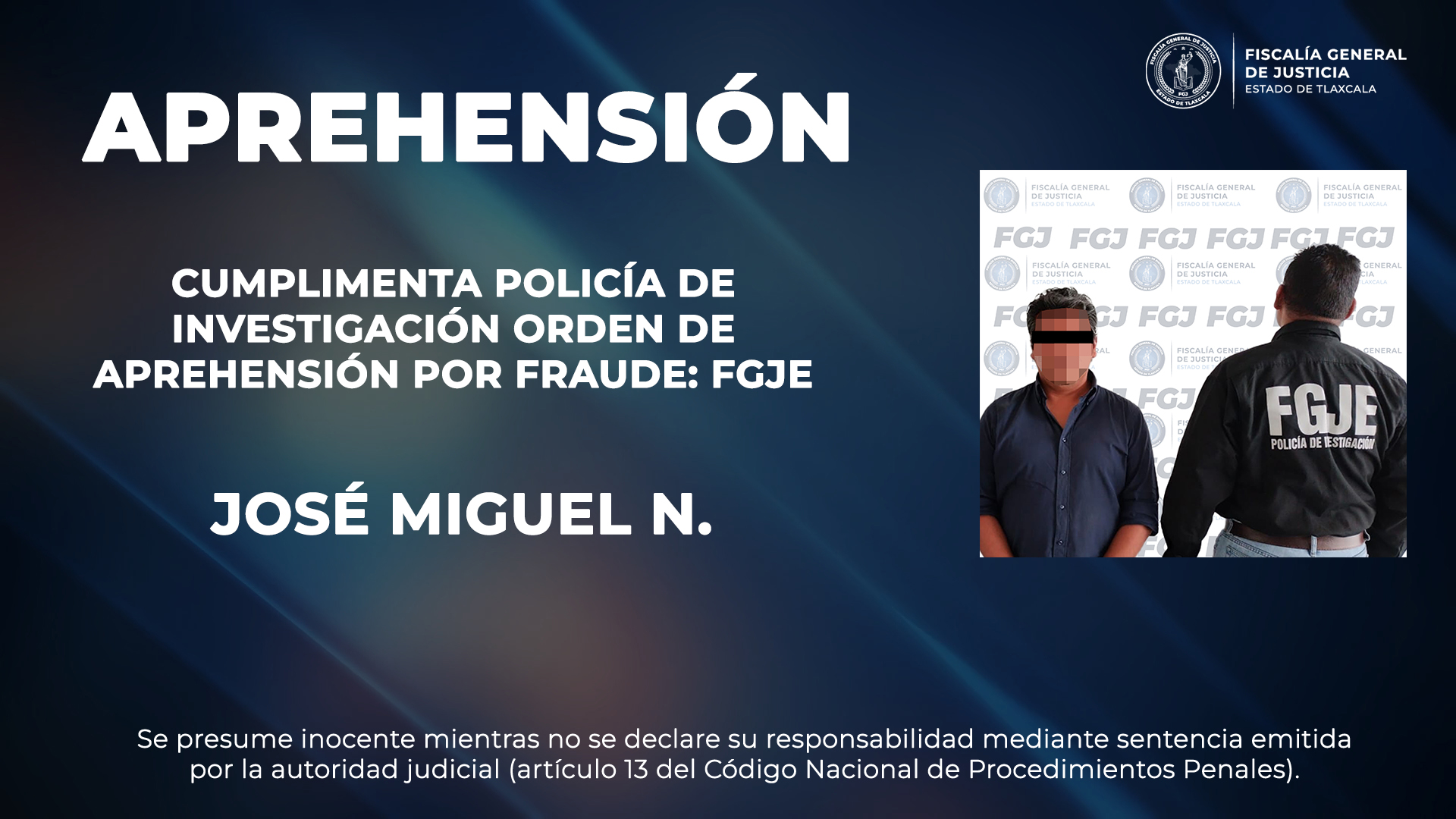 Cumplimenta Policía de Investigación orden de aprehensión por fraude: FGJE