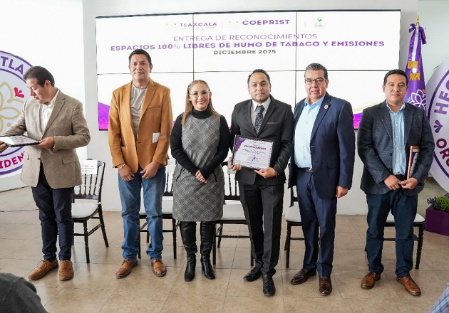 Ayuntamiento de Tlaxcala recibe reconocimiento por impulsar espacios 100% libres de humo de tabaco