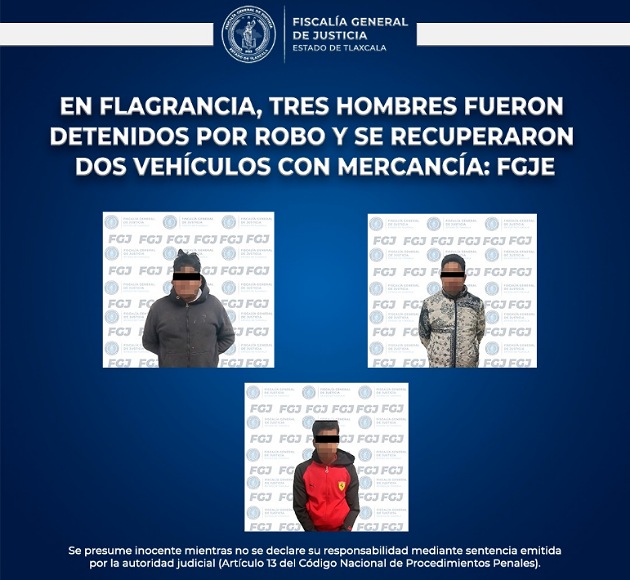 Detienen a tres hombres por robo y recuperan dos vehículos con mercancía