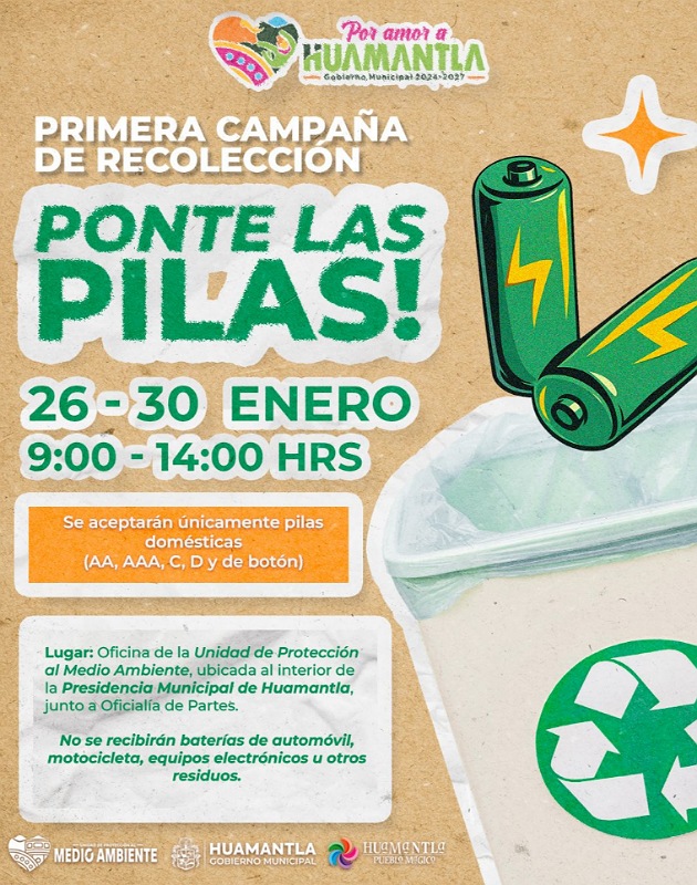 Gobierno municipal de Huamantla lanza la Primera Campaña de Recolección de Pilas Usadas