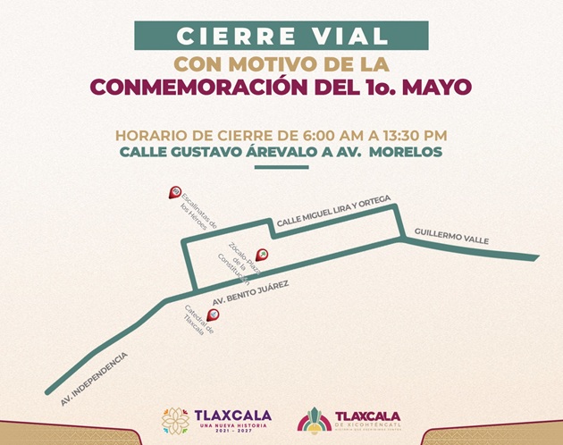 Habrá cierres viales en la capital de Tlaxcala por desfile del Día del Trabajo