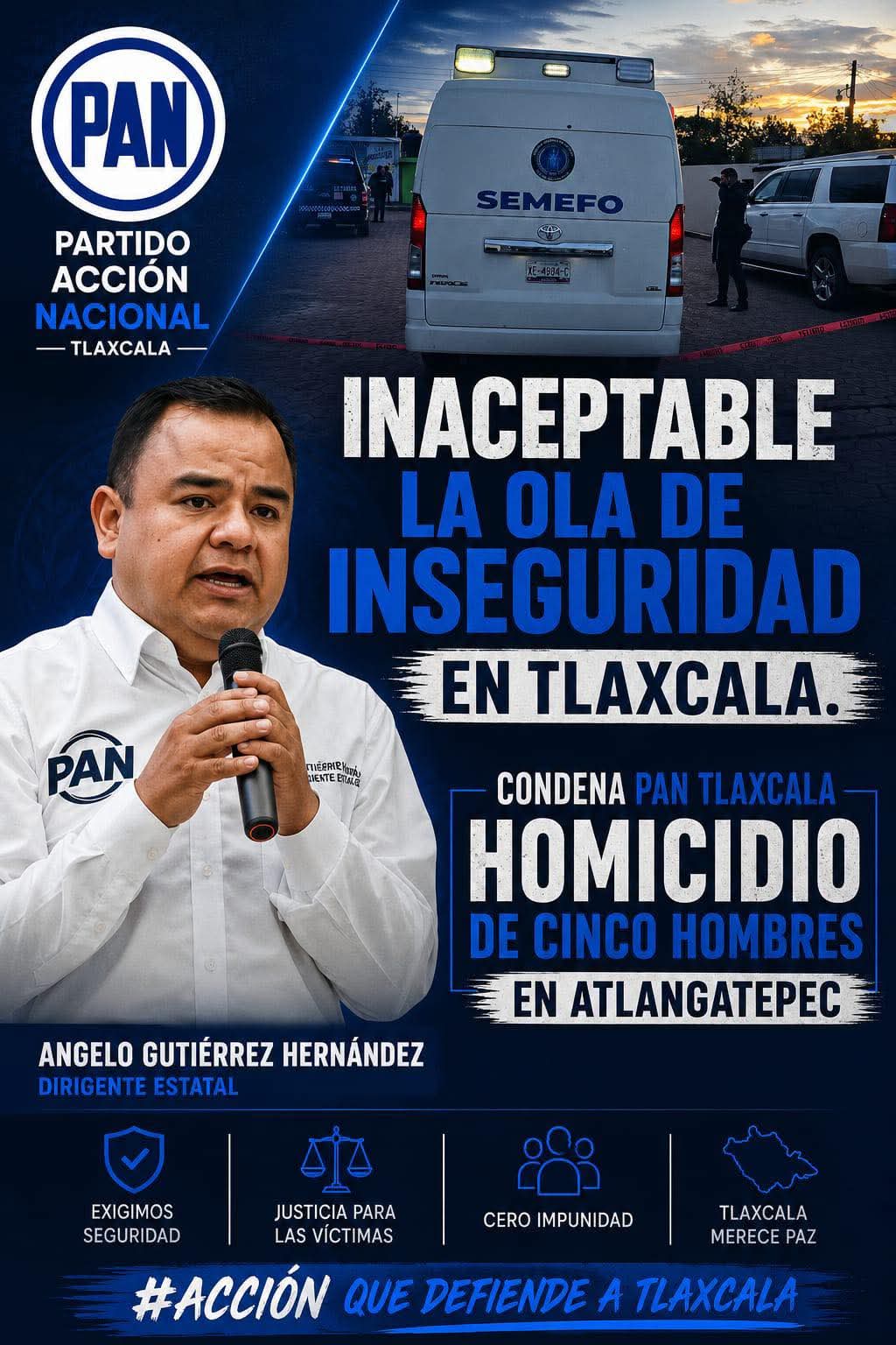 Condena PAN Tlaxcala clima de violencia tras homicidio de cinco hombres en Atlangatepec