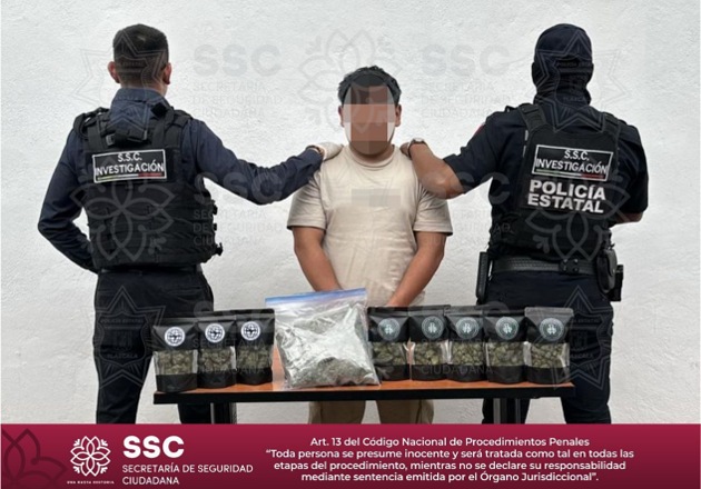Detiene Secretaría de Seguridad Ciudadana a sujeto por posesión de narcóticos