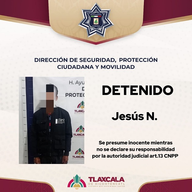 Operativo de la Policía Municipal de Tlaxcala permite recuperar vehículo robado y asegurar a presunto responsable