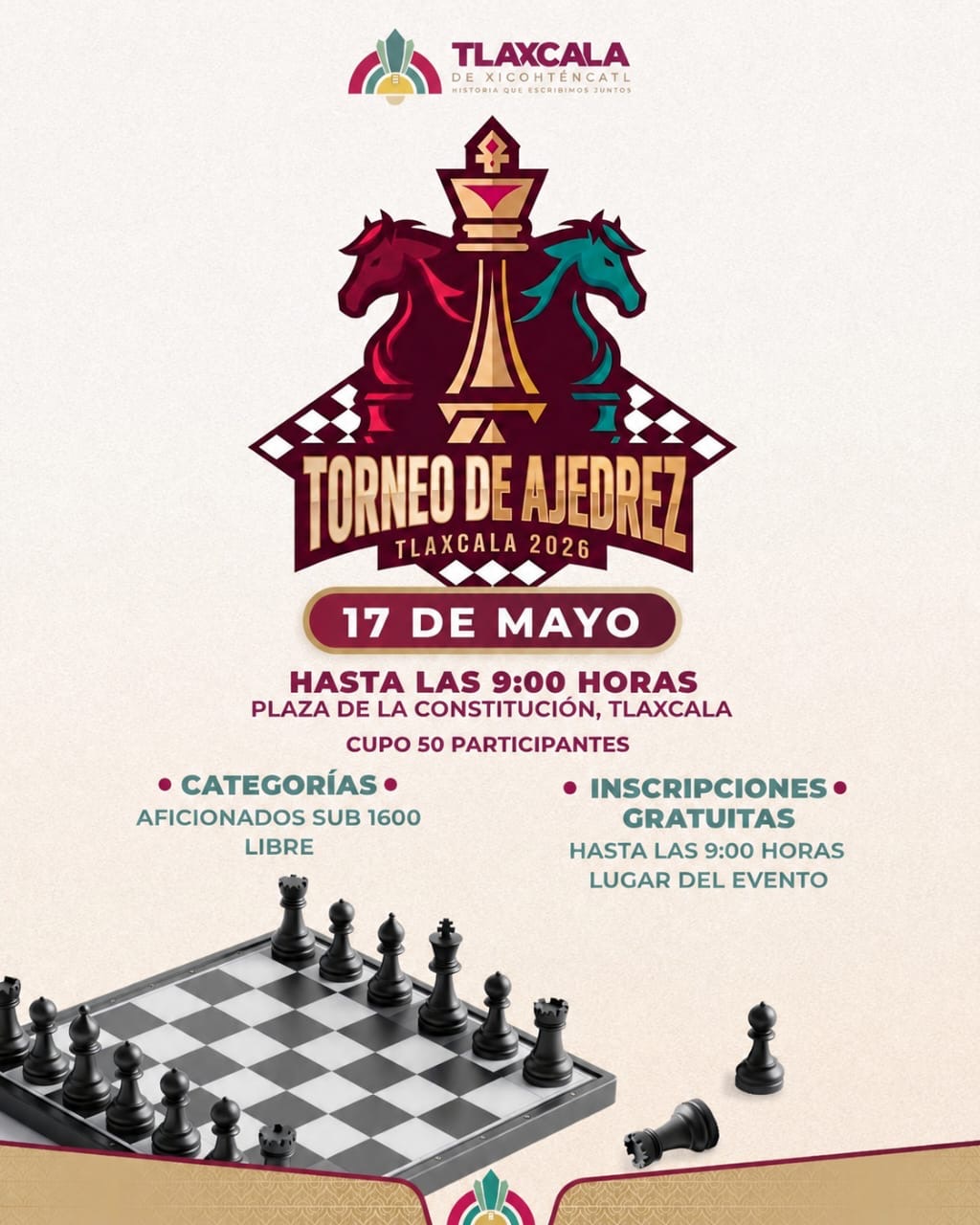 Ayuntamiento de Tlaxcala convoca al noveno torneo recreativo de ajedrez ‘En el corazón de Tlaxcala´