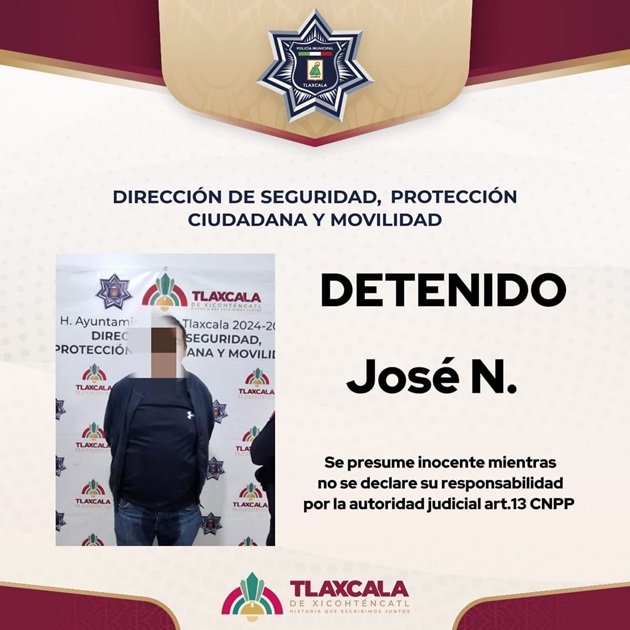 Policía Municipal asegura a masculino por alterar el orden público en Tlapancalco