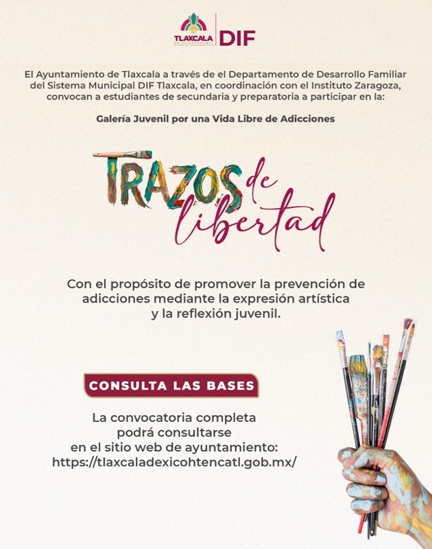 Convoca DIF municipal de Tlaxcala a jóvenes estudiantes a participar en la exposición gráfica 'Trazos de Libertad'