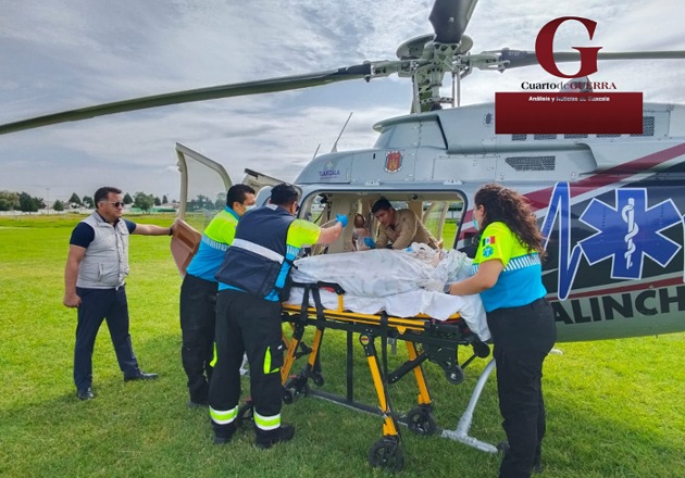En helicóptero, trasladan de urgencia al Estado de México a lesionado grave de la Huamantlada